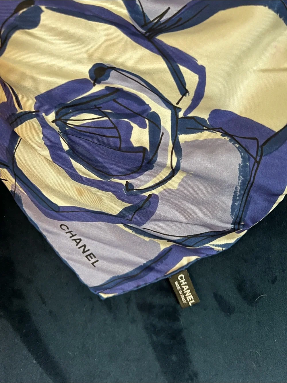 CHANEL Blue and White Silk Scarf